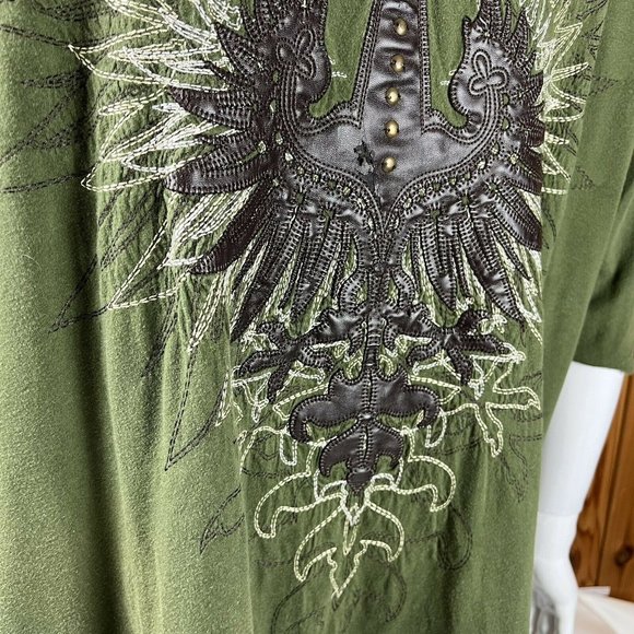 Pelle Pelle Mens Shirt Live Forever Leather Ankh Design  4XL Shirt Studded Green - Picture 8 of 10